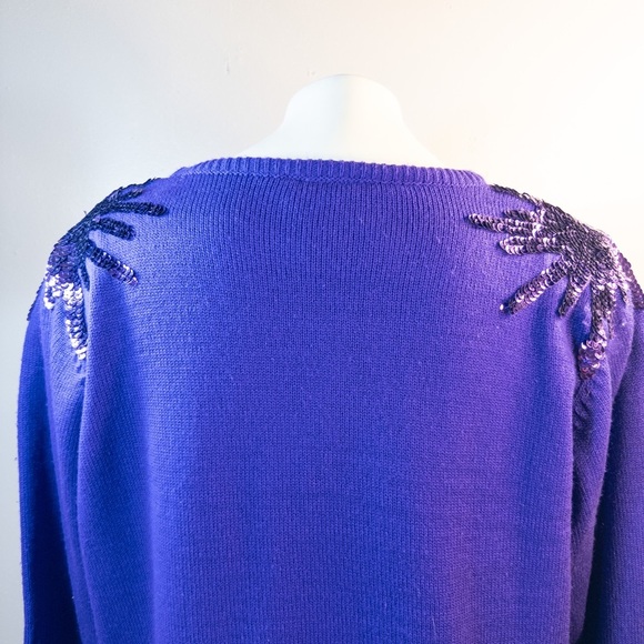 Vintage 80’s Plain Jane Purple Large Dress Sequin Sweater Shift Midi Fun Retro - Picture 6 of 11
